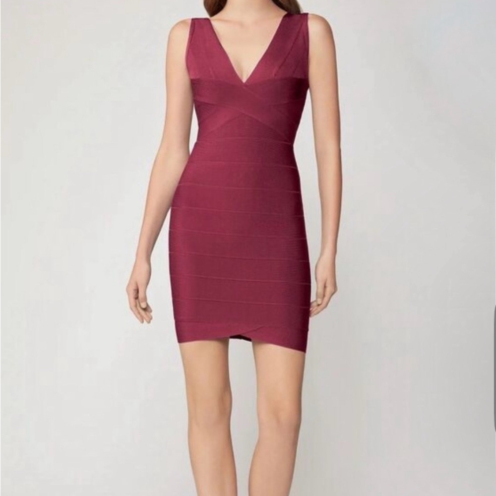 Hervé Léger Signature Bandage Dress Burgandy Large Like New $790